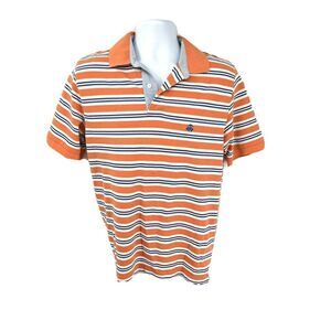 Brooks Brothers Mens Polo Shirt Short Sleeve‎ Peach Blue Stripe